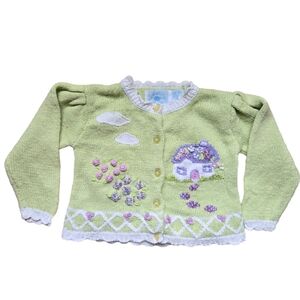 Vintage 1990s Y2K Hartstrings pastel green cottagecore knit cardigan sweater